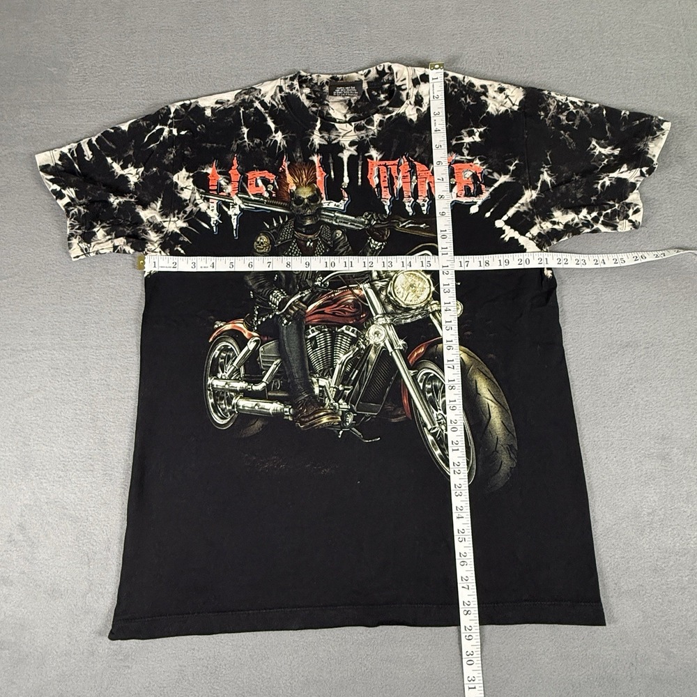 Y2K BIKER Skull Double Sided GRAPHIC Skeleton Black T-shirt Large Hell Time - Picture 2 of 6